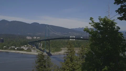 Panoramic View Of Lions Gate Bridge Vancouver Stock Footage 118097034