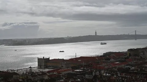 Panoramic view of Lisbon from above Stock Footage 267857869