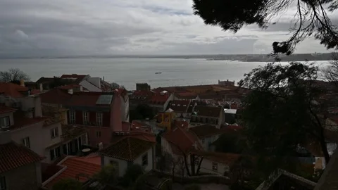 Panoramic view of Lisbon from above Stock Footage 267858329