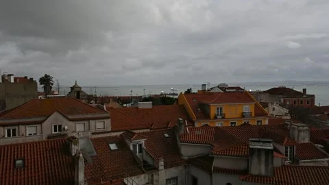 Panoramic view of Lisbon from above Stock Footage 267858334