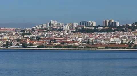Panoramic View on the Lisbon and River Stock Footage 41223811