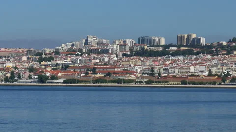 Panoramic View on the Lisbon and River Stock Footage 41233714