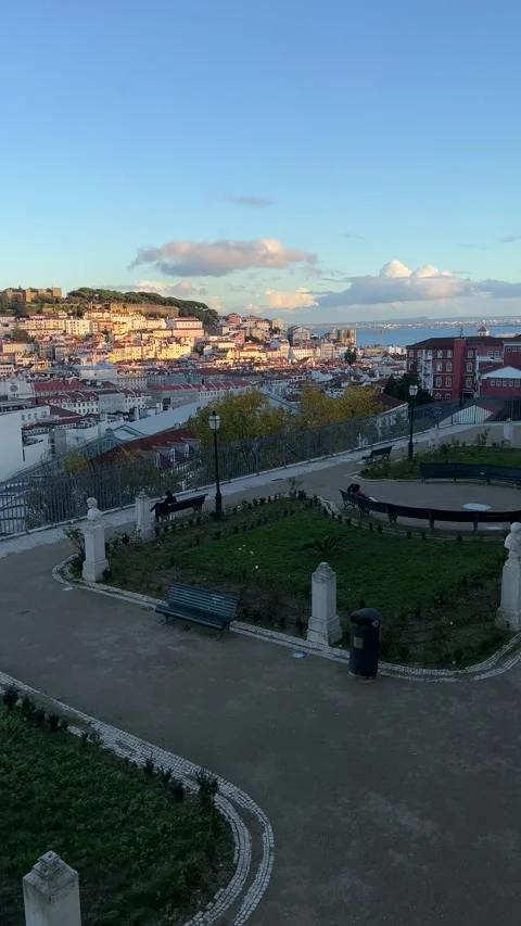 Panoramic view of Lisbon from Miradouro da Graca in December. Vertical video Stock Footage 241023691