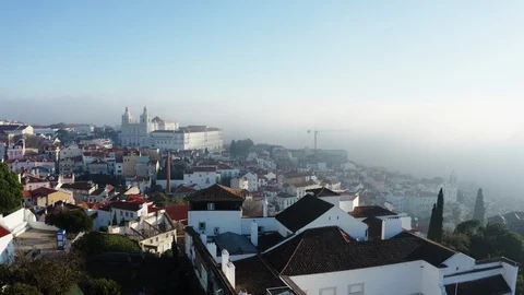 Panoramic view of Lisbon; old yellow rooftops in Portuguese capital Stock Footage 105291168