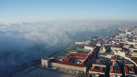 Panoramic view of Lisbon; old yellow rooftops in Portuguese capital Stock Footage 105291603