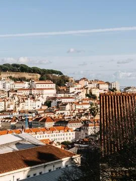 Panoramic view of Lisbon at sunset Stock Photos