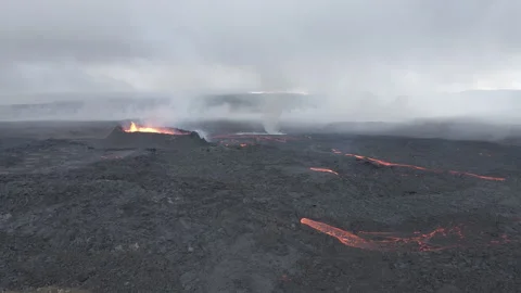 Panoramic view of Litli Hrutur Eruption, Iceland 4K Stock Footage 248001756