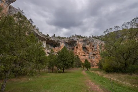 A panoramic view of the Lobos river canyon in Soria, Spain. Stock Photos