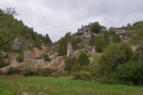 A panoramic view of the Lobos river canyon in Soria, Spain. Stock Photos