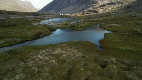 Panoramic view looking down on Djupvatnet from the road to the Dalsnibba Stock Footage 279352463