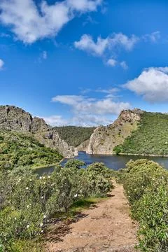 Panoramic view of los canchos de ramiro in spring, natural reserve with riv.. Foto stock