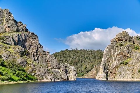 Panoramic view of los canchos de ramiro in spring, natural reserve with riv.. Stock Photos