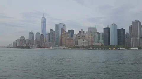 Panoramic view of  Lower Manhattan and Battery Park. New York City waterfront Stock Footage 302888581