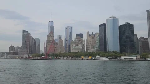 Panoramic view of  Lower Manhattan and Battery Park. New York City waterfront Stock Footage 302888830