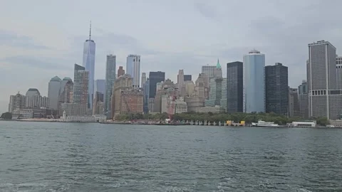 Panoramic view of  Lower Manhattan and Battery Park. New York City waterfront Stock Footage 302890311