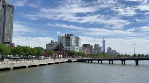 Panoramic view of Lower Manhattan skyline. Whitney Museum. New York City Stock Footage 337837962