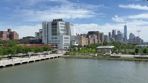 Panoramic view of Lower Manhattan skyline. Whitney Museum. New York City Видео 337837976