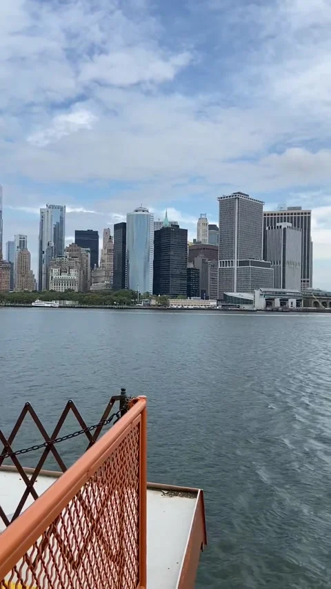 Panoramic view of Lower Manhattan from the Staten Island Ferry Stock Footage 195869061