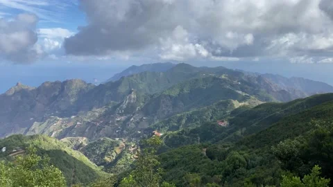Panoramic view of the lush green canyons of Rural de Anaga park in Tenerife Stock Footage