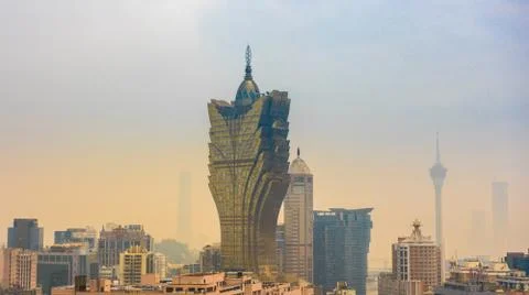 Panoramic view of Macau downtown in the mist Stock Photos