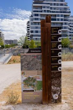 Panoramic view of Madrid city layout map with modern architecture Stock Photos
