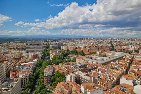Panoramic view of Madrid city from the rooftop of Hotel Riu Stock Photos