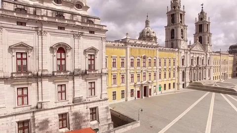 Panoramic view of Mafra and facade of the royal palace in Mafra, Portugal, May Stock Footage 75624237