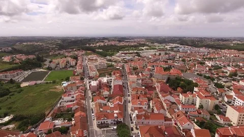 Panoramic view of Mafra and facade of the royal palace in Mafra, Portugal, May Stock Footage 75624460