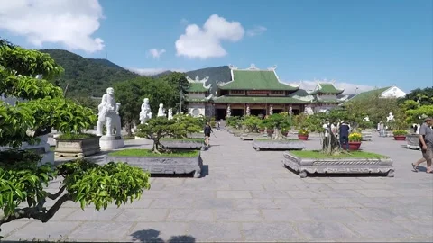 Panoramic view of Main Hall, Buddhist temple, Linh Ung Pagoda, Da Nang, Vietnam Stock Footage 176768288