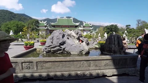 Panoramic view of Main Hall, Buddhist temple, Linh Ung Pagoda, Da Nang, Vietnam Stock Footage 176948777