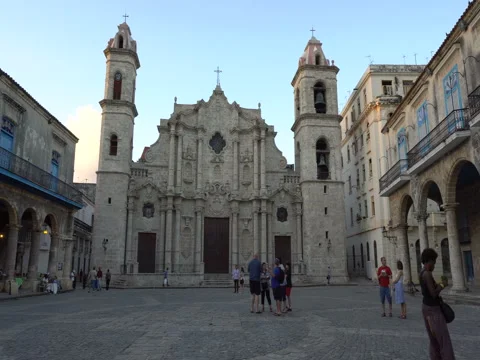 Panoramic view of the main square and cathedral in Havana Stock Footage 70990665