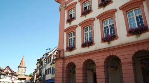 Panoramic view of the main street of the historical centre of Gengenbach, German Stock Footage 261569051