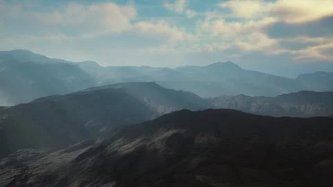 Panoramic view of a majestic mountain range from a soaring airplane Stock Illustration
