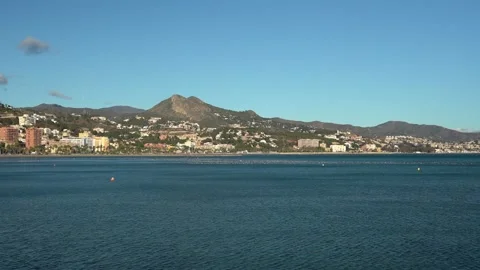 Panoramic view of Malaga beaches from Malaguena beach Stock Footage 239844890