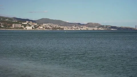 Panoramic view of Malaga beaches from Malaguena beach Stock Footage 240097408