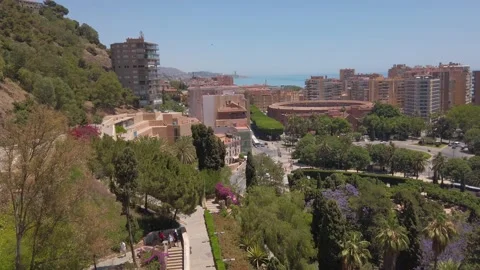 Panoramic view of Malaga City seen from AL Cazaba historical site at Midday Stock Footage 202252249