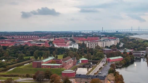 Panoramic View of Malmo Aerial Footage with Clouds Before Sunset Stock Footage 308199598