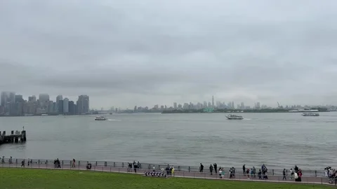 Panoramic view of Manhattan and Brooklyn Skylines. New York City, United States Stock Footage 336502861