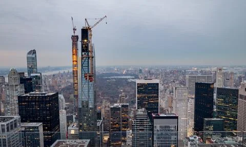 Panoramic view of the Manhattan skyline at sunset, with Central Park in the.. Foto stock