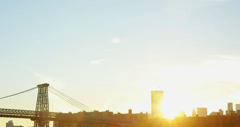 Panoramic View Of Manhattan At Sunset In NYC With The Iconic Manhattan Stock Footage 112206306