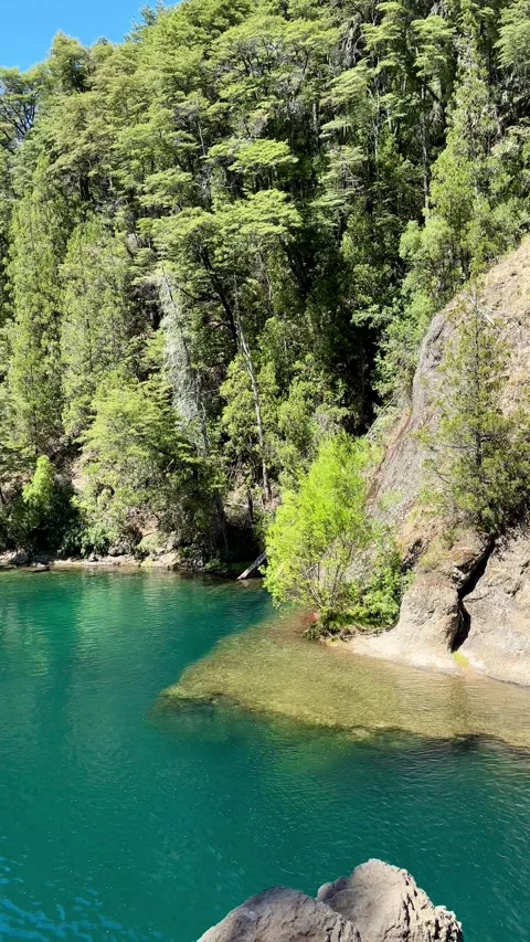 Panoramic view of Manso river in Rio Negro, Argentina. Stock Footage 284861384