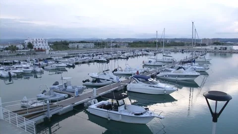 Panoramic view of Marina Sveva at sunset Stock Footage 72144274