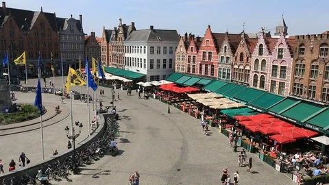 Panoramic view of the market square in Bruges Stock Footage 78062436