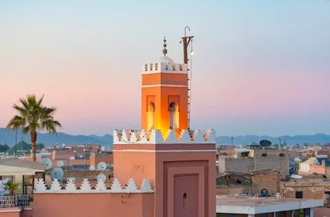 Panoramic view of Marrakech or Marrakesh with the old part of town Medina Stock Photos