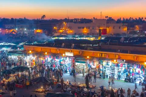 Panoramic view of Marrakech or Marrakesh with the old part of town Medina Stock Photos