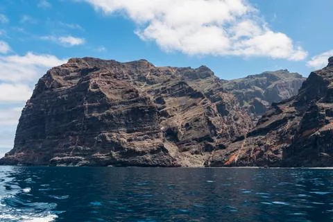 Panoramic view on the massive cliffs of Los Gigantes in Santiago del Teide,.. Stock Photos