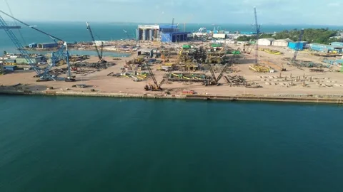 Panoramic view of a massive port development project showcasing large-scale.. Stock Footage 339038614