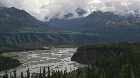 Panoramic view of the Matanuska River valley near Palmer, Alaska Video stock 153160861
