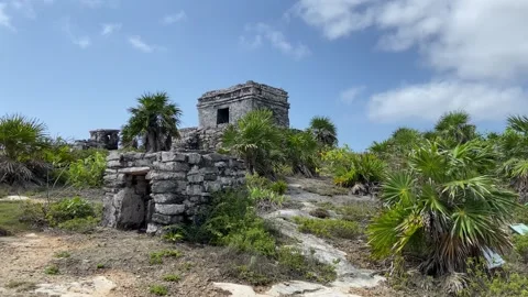 Panoramic view of Mayan Ruins in Tulum, Riviera Maya. Mexico Stock Footage 246743583