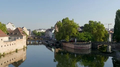 Panoramic view of medieval bridge Ponts Couverts, Alsace, France. Stock-Footage 77206974